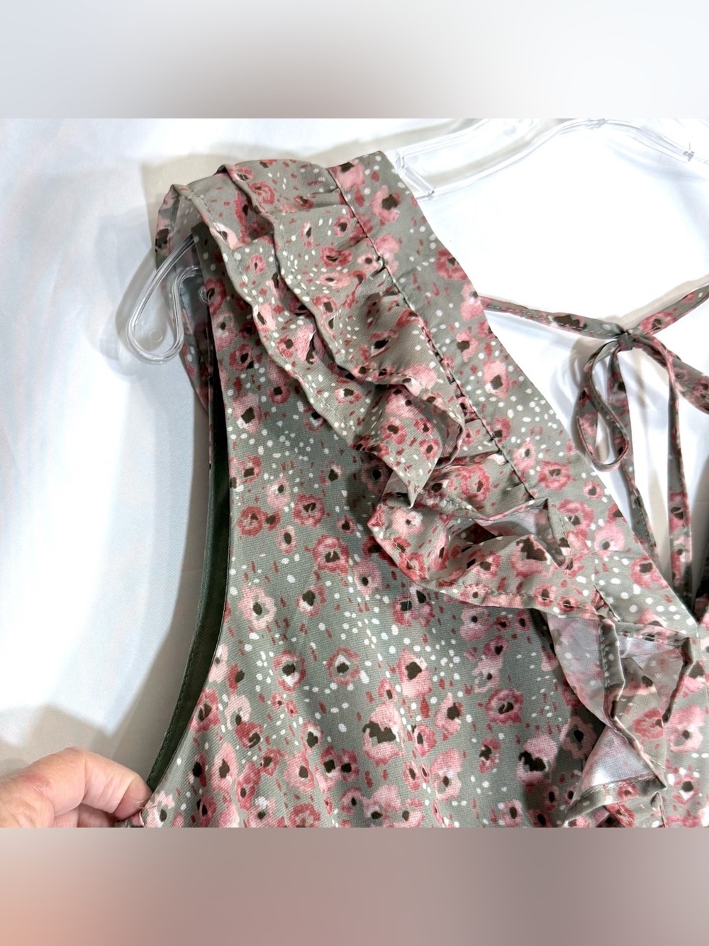 Perfectly Priscilla Boutique Mini Dress With A Green Pink Floral Pattern Size M - Picture 5 of 14